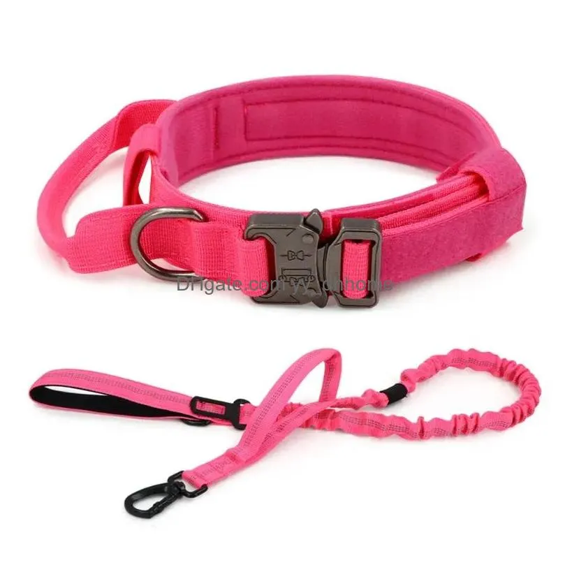 dog collars military harness collar leash set pink color adjustable pet tactical training vest german shepherd for large medium dogs