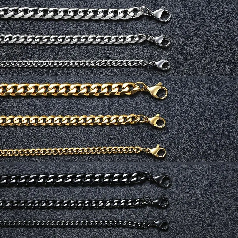 3-11mm Chunky  Cuban Chain Bracelet for Men Stainless Steel Gold Cuban Link Chain Bracelet Wristband Classic Punk Heavy Male