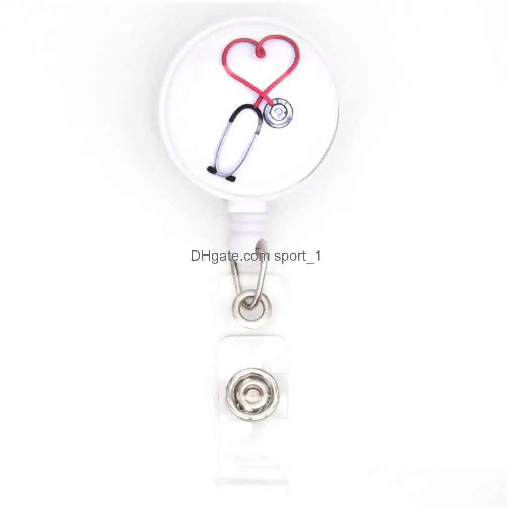 custom key rings nursing epoxy retractable medical glass badge holder yoyo pull reel doctors id name card for accessories