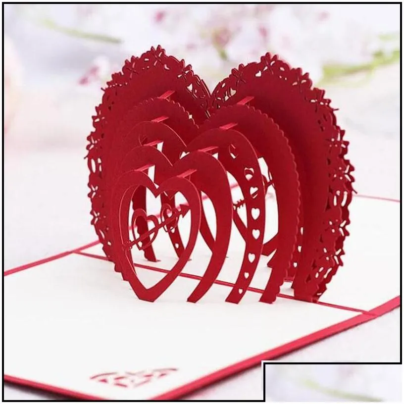 Greeting Cards Valentines Day Gift Heart 3D  Up Card Postcard Matching Envelope Laser Cut Handmade Birthday P Tabaccoshop Drop De Dhovw