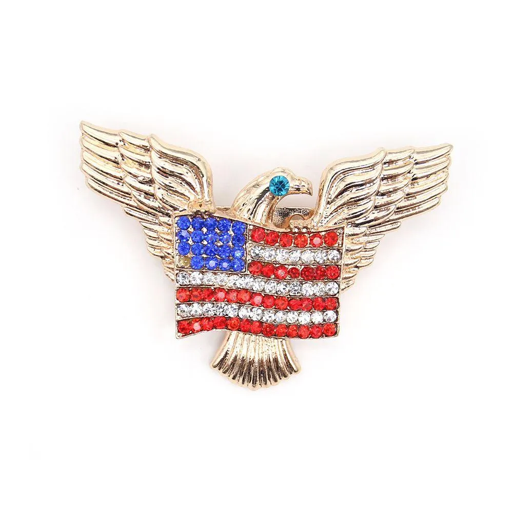 10 pcs/lot fashion design american  shape flag brooch crystal rhinestone 4th of july usa patriotic pins for gift/decoration