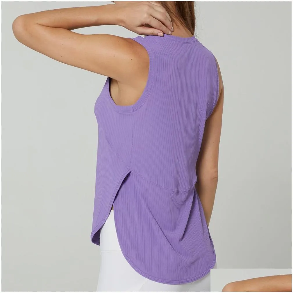 LU-1283 Women Sports Vest O neck Sleeveless Side Open Breathable Quick Dry Yoga Shirt Running Training Loose Fitness Clothes Sports Tank