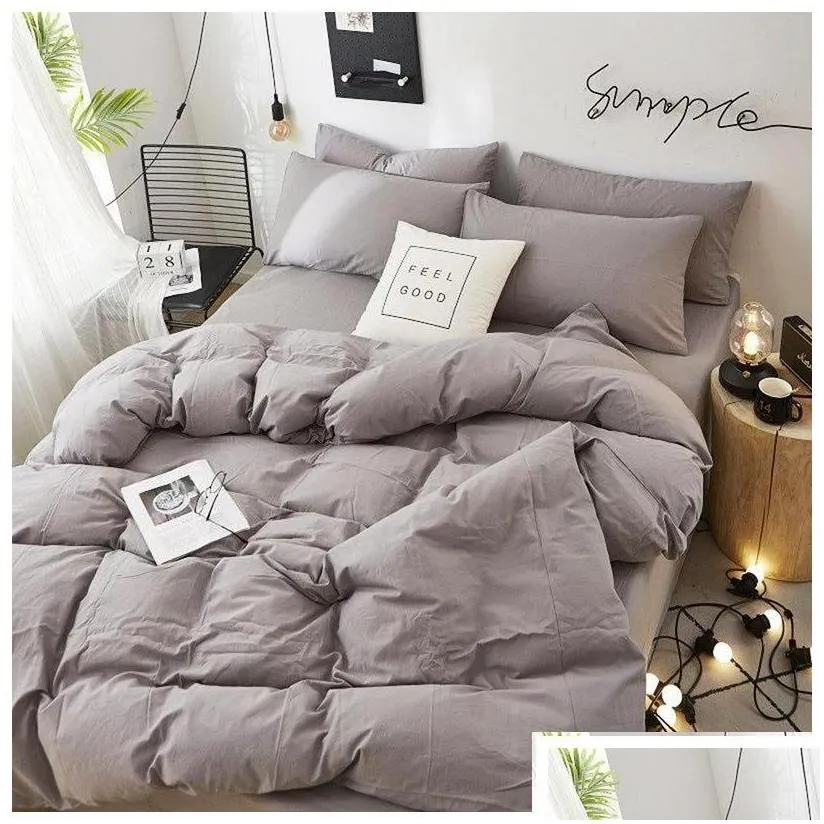 Bedding Sets Home Textile Solid Color Duvet Er Pillow Case Bed Sheet Ab Side Quilt Boy Kid Teen Girl Linens Set King Queen 220316 Dr