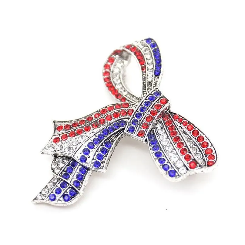 10 pcs/lot american flag brooch red and blue crystal rhinestone bow-knot shape 4th of july usa patriotic pins
