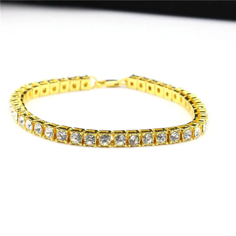 Hip Hop 1 Row Bling Tennis Chain Necklace Bracelet Set Mens Lady Gold Silver Black Simulated Diamond Jewelry