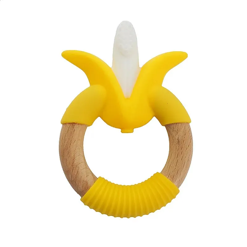 Chenkai A Free Banana Shaped Silicone Teethers Baby Fruit Toothbrush Teething DIY Charm Necklace Jewelry Clip Food Grade 240415