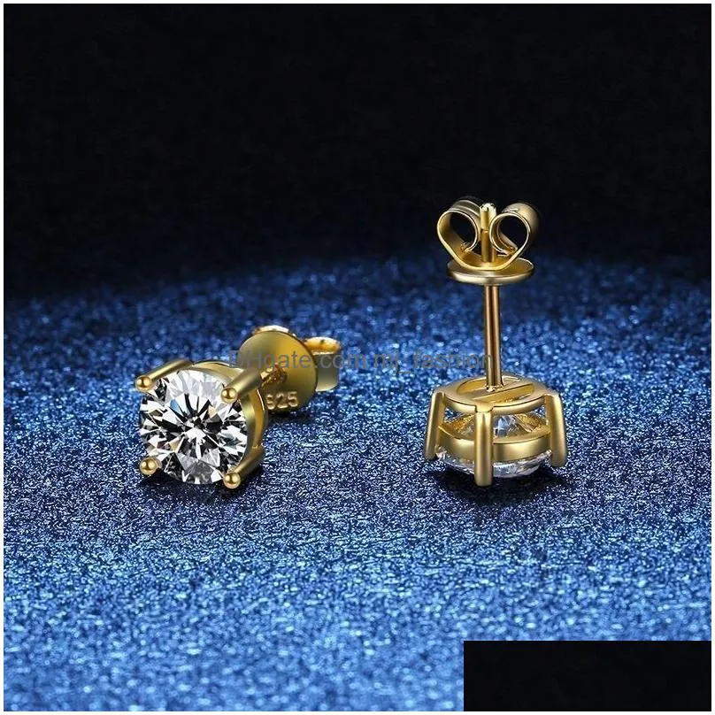 Charm Butterflykiss 18K Gold Plated 0.2-2 Carat Gemstone Stud Earrings For Women 925 Sterling Sier Solitaire Fine Jewelry 230825 Drop Dhlkq