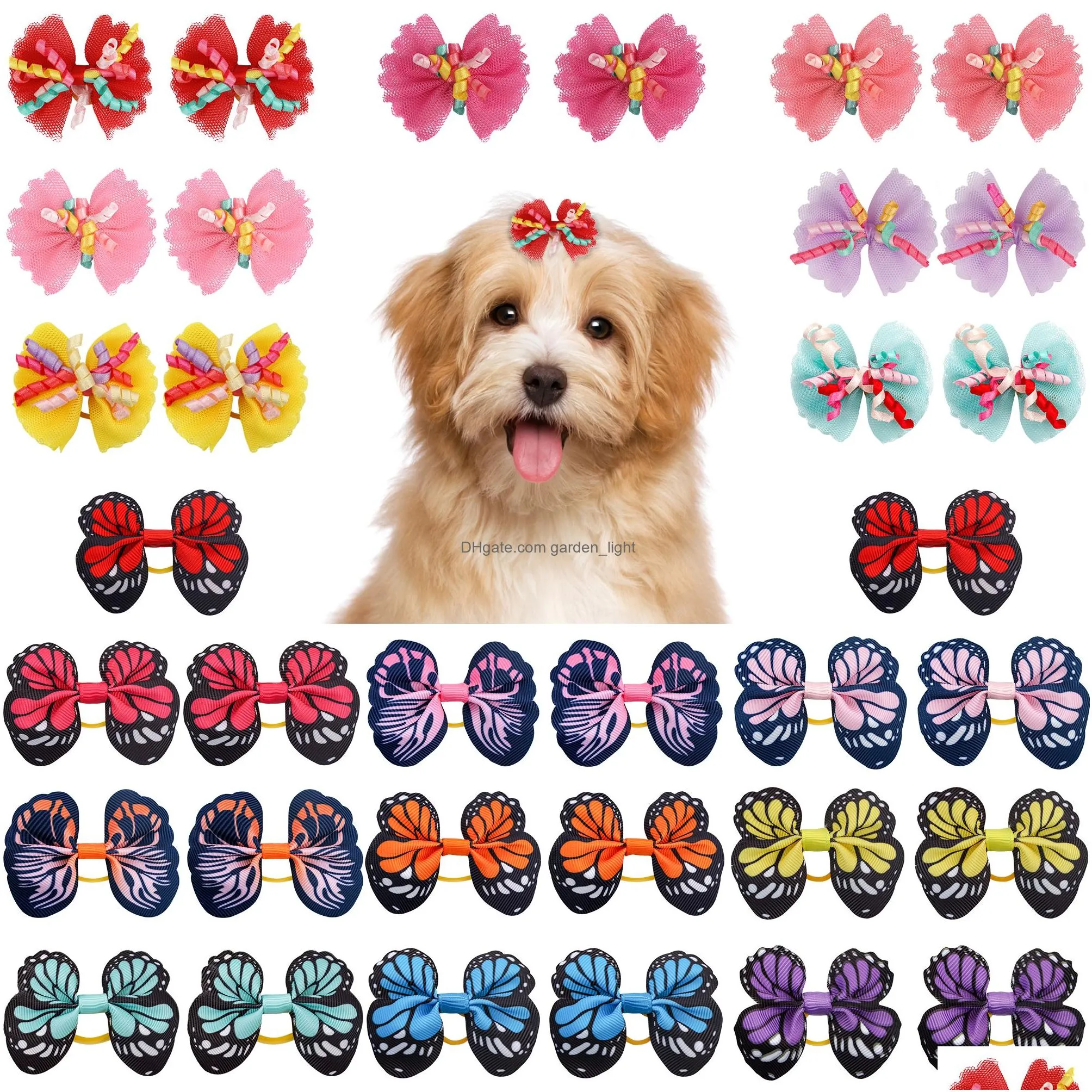 20/40pcs dog bows polka dot pet hair bows with rubber bands puppy pet grooming bows varies colors dog hair accessories