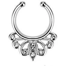 Fashion Fake Septum Medical Titanium Nose Ring Studs Piercing Silver Crystal Indian Body Clip Hoop For Women Girls Jewelry Gift