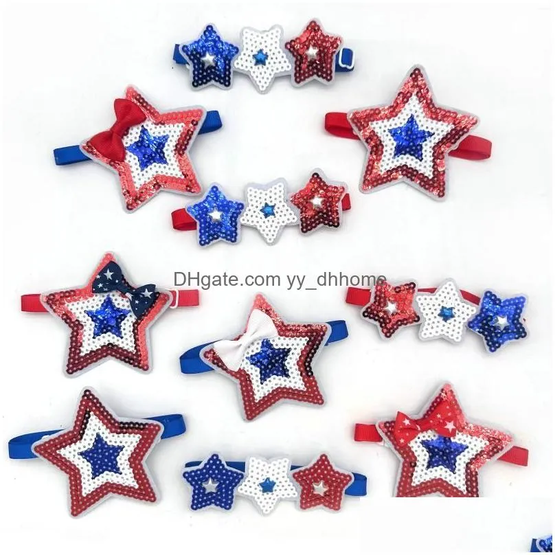 dog apparel 30/50 pcs 4th of july bow tie star style pet american independence day sequin bowknot puppy holiday grooming supplies