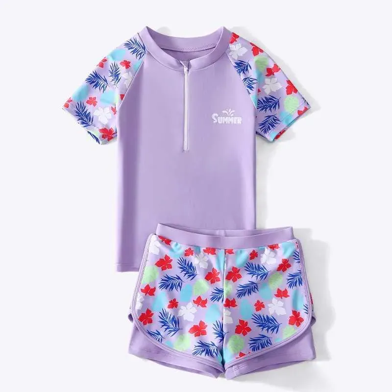 Children`s swimwear Girls` 2-piece UPF50+printed baby short sleeved children`s beach swimsuit P230602