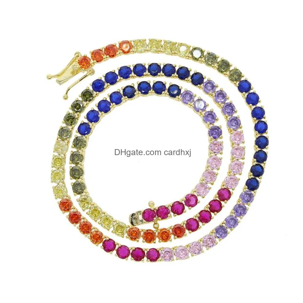 Pendant Necklaces Luxury 4Mm Mti Color Tennis Chain Iced Out Bling Rainbow Colorf Cz Choker Necklace For Women Hip Hop Y Jewelry Drop Dhgzh