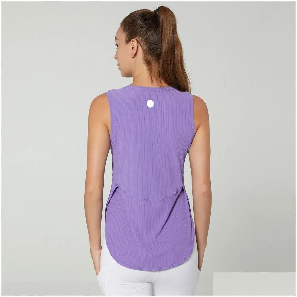 LU-1283 Women Sports Vest O neck Sleeveless Side Open Breathable Quick Dry Yoga Shirt Running Training Loose Fitness Clothes Sports Tank