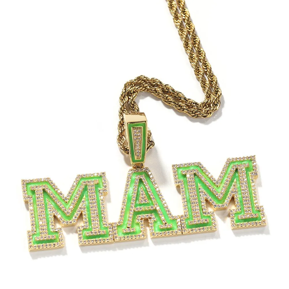 A-Z Custom Name Letters Tennis Necklaces Mens Fashion Hip Hop Jewelry Iced Out Drop Oil Glow-in-the-dark Letter Stitching Pendant