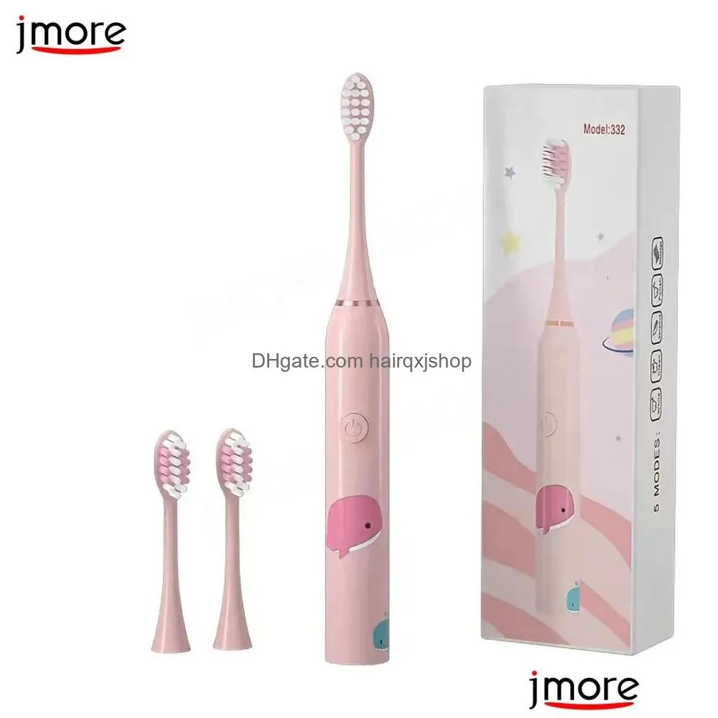 Toothbrush Children Sonic Electric Cartoon Rechargeable Prevent Tooth Decay 3 Replacement Head Kid Soft Bristle Drop Delivery Dhm3J
