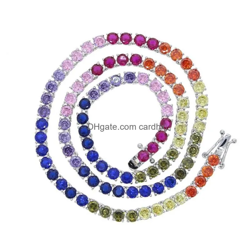 Pendant Necklaces Luxury 4Mm Mti Color Tennis Chain Iced Out Bling Rainbow Colorf Cz Choker Necklace For Women Hip Hop Y Jewelry Drop Dhgzh