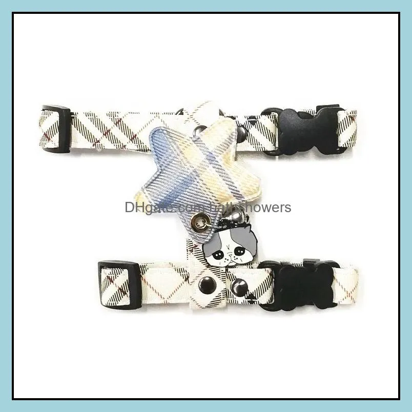 Classic Plaid Pattern Dog Harness Leashes Set Designer Dog Collars With Charm and Bell Luxury Leather Pet Leash for Small bathshowersulldog