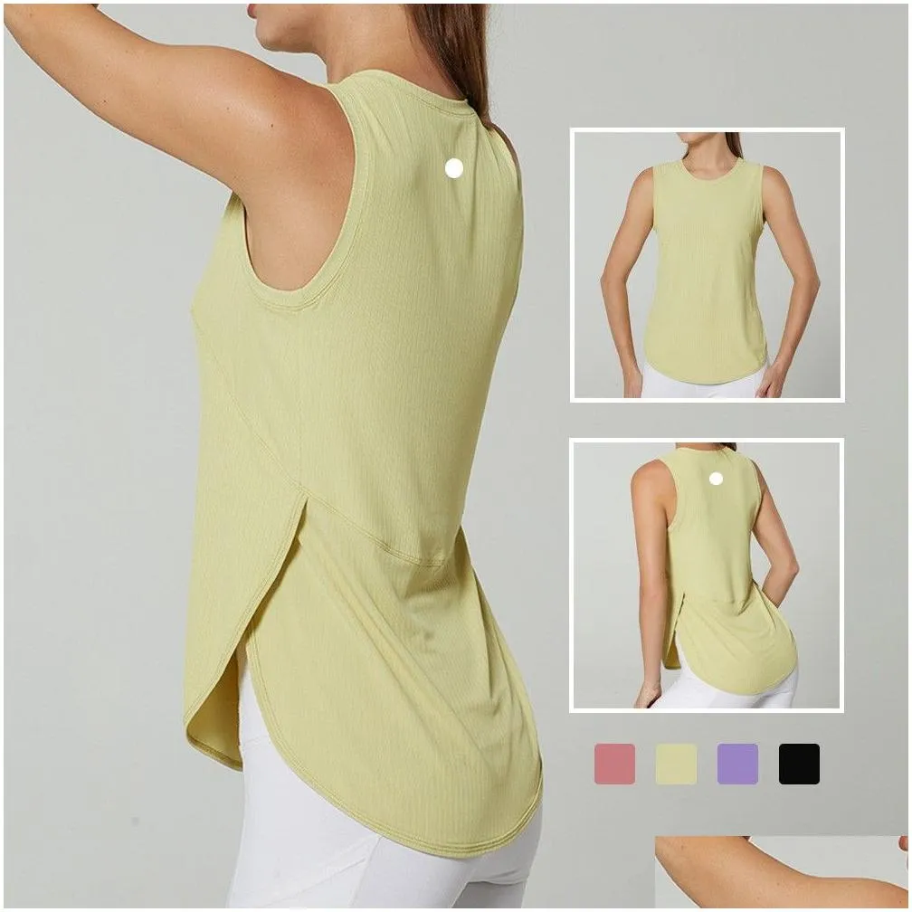 LU-1283 Women Sports Vest O neck Sleeveless Side Open Breathable Quick Dry Yoga Shirt Running Training Loose Fitness Clothes Sports Tank