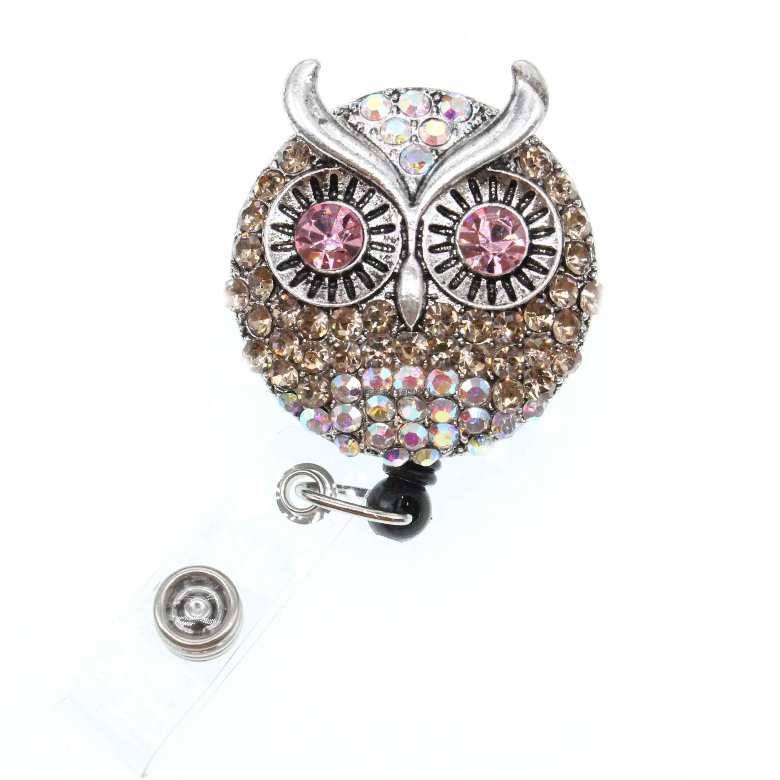 cute key rings owl animal rhinestone retractable id holder for nurse name accessories badge reel with alligator clip