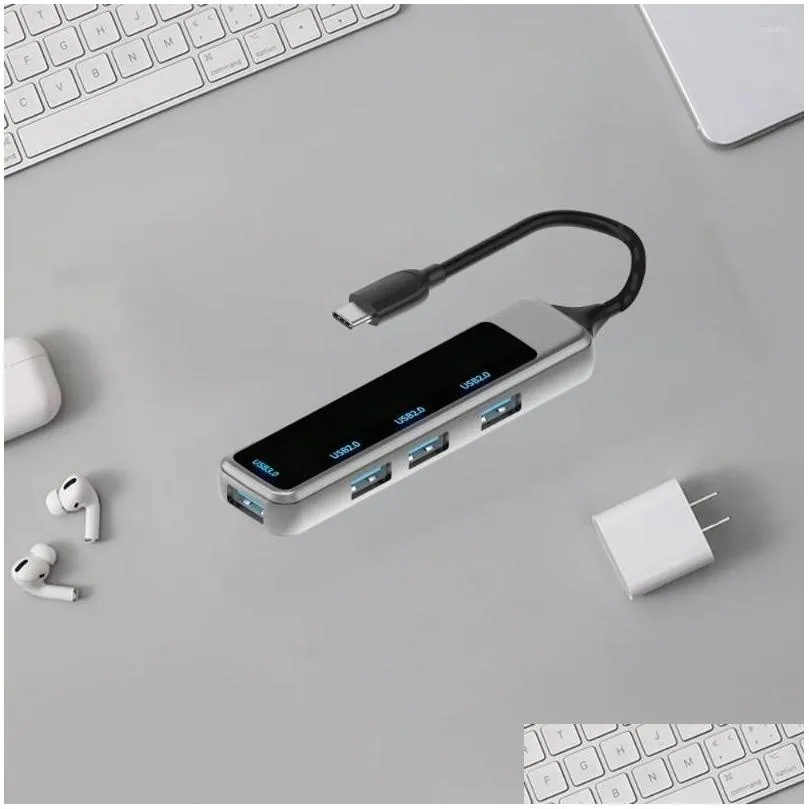 Computer Hub Portable Dongle Adapter 4 Ports Expansion USB C Docking Station Accessories