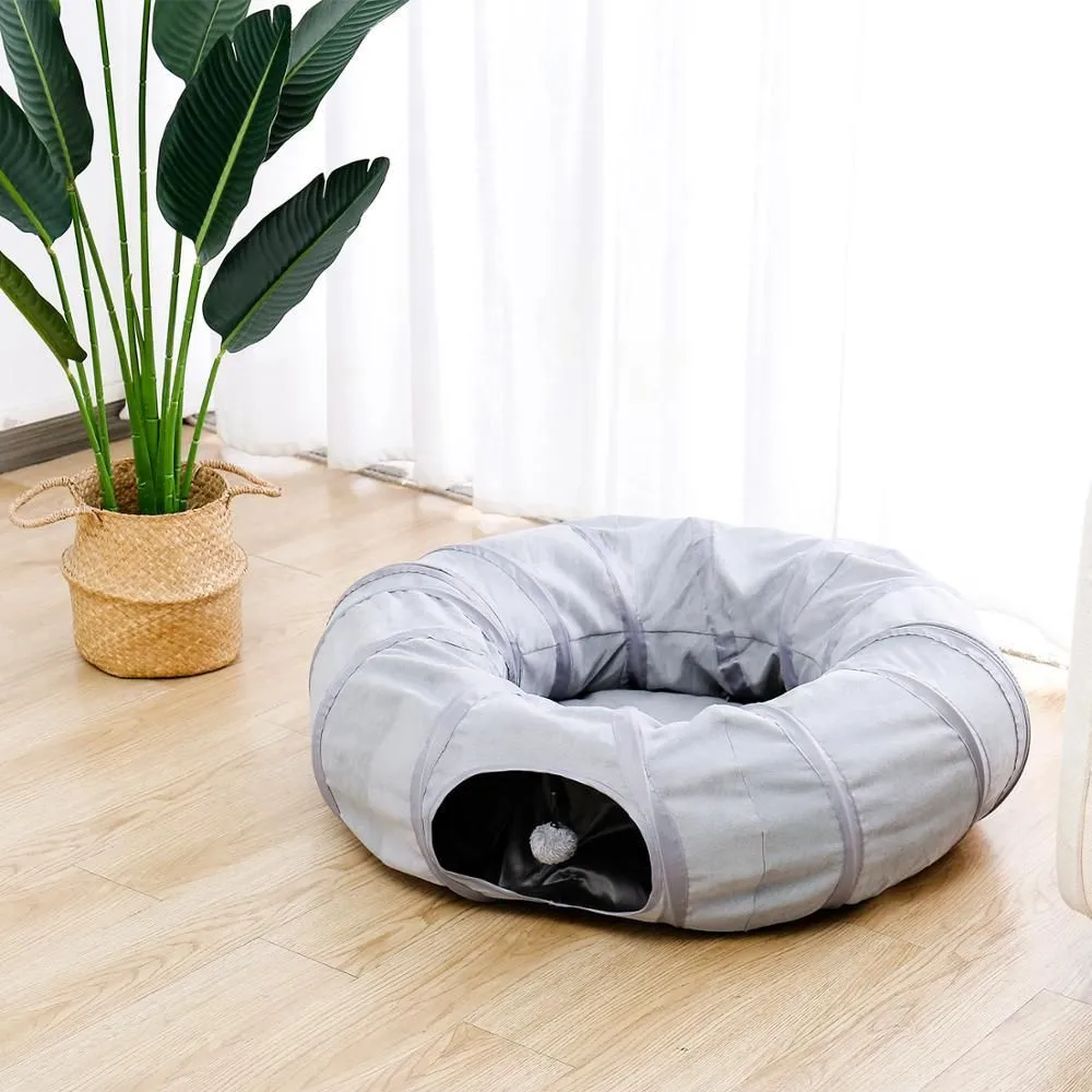 Tunnels Cat Tunnel Round Training Toy Foldable Nest Crossing Cat Tunnel Bed Interesting Play Tube for Animals Gray Funny Toy
