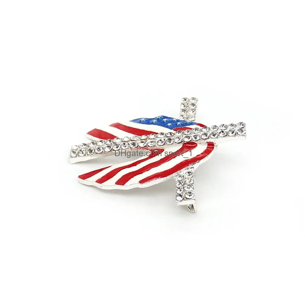 10 pcs/lot american flag brooch crystal rhinestone enamel cross shape 4th of july usa patriotic pins for gift/decoration