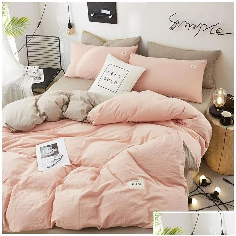 Bedding Sets Home Textile Solid Color Duvet Er Pillow Case Bed Sheet Ab Side Quilt Boy Kid Teen Girl Linens Set King Queen 220316 Dr