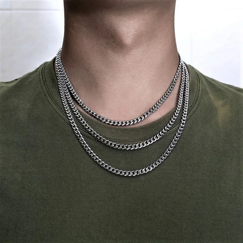 5mm  Cuban Link Chain Necklace Men Gold Chains Stainless Steel Choker Mens Necklace Hip Hop Jewelry Gift