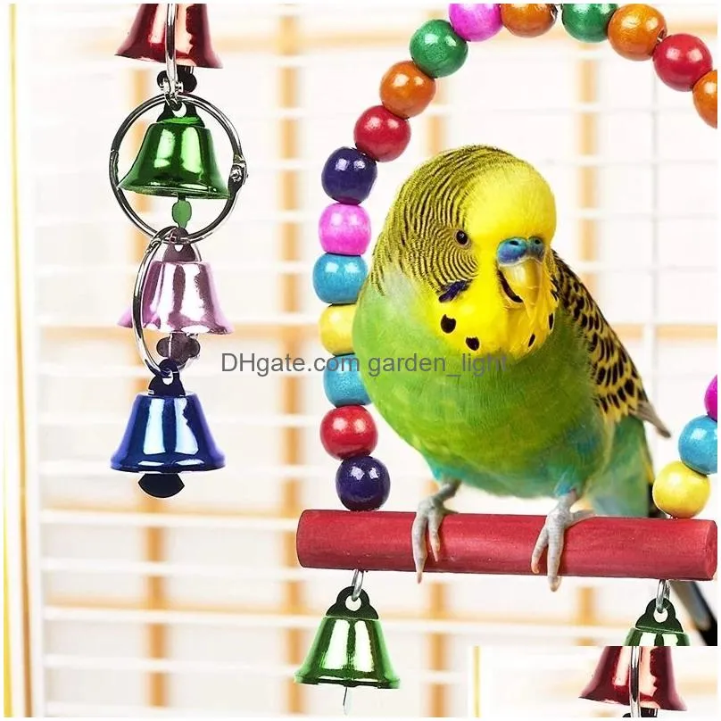 bird parrot swing chewing toy set natural wooden hanging bell with hammock climbing ladders colorful pet birds cage toys for small parakeet cockatiel