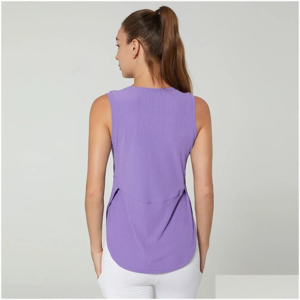 LU-1283 Women Sports Vest O neck Sleeveless Side Open Breathable Quick Dry Yoga Shirt Running Training Loose Fitness Clothes Sports Tank