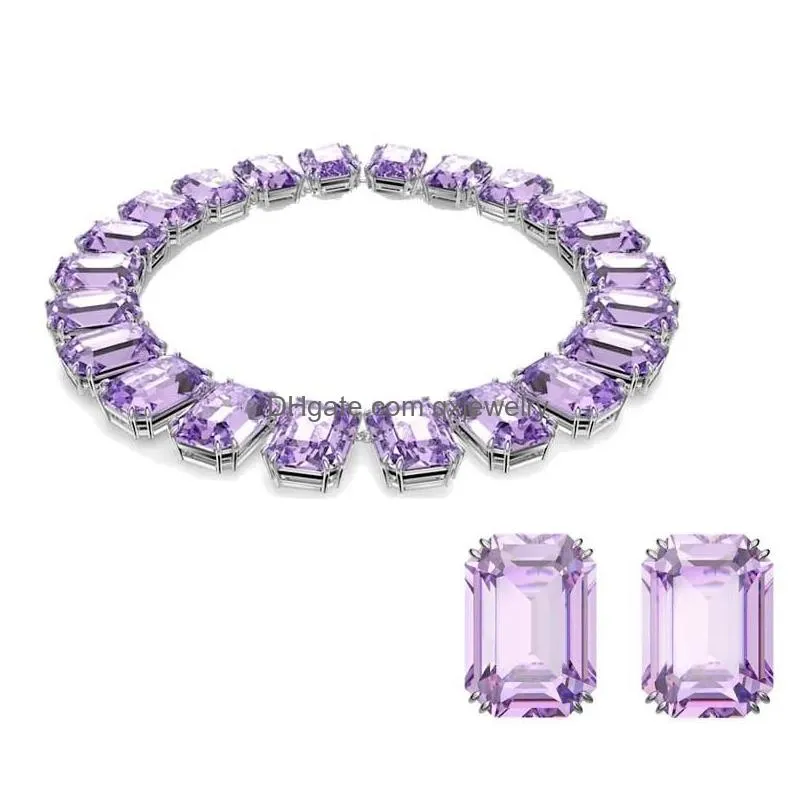 Bracelet & Necklace Sets Original Logo Fine Jewelry Set Charm Pink Flower Green Geometric Crystal Fashion Millenia Earrings For Drop Dhlam
