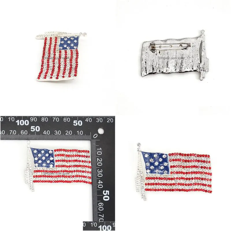 10 pcs/lot fashion design american flag brooch crystal rhinestone 4th of july usa patriotic pins for gift/decoration