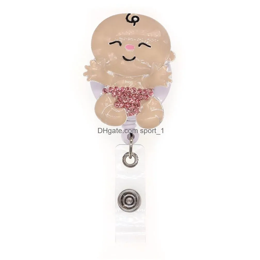 custom key rings cute baby footprint nipple rhinestone retractable nicu id holder medical badge clips for nurse accessories