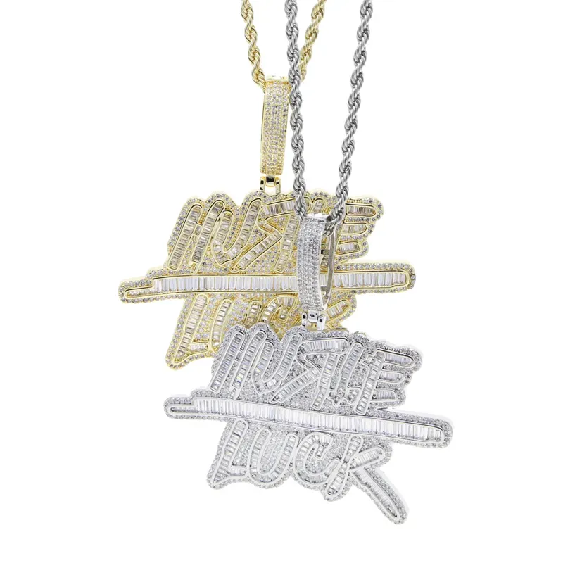 Free Shipping Factory Price HUSTLE LUCK Letter Necklace High Quality Women Men Iced Out Zirconia Hip Hop Fashion Gift Jewelry