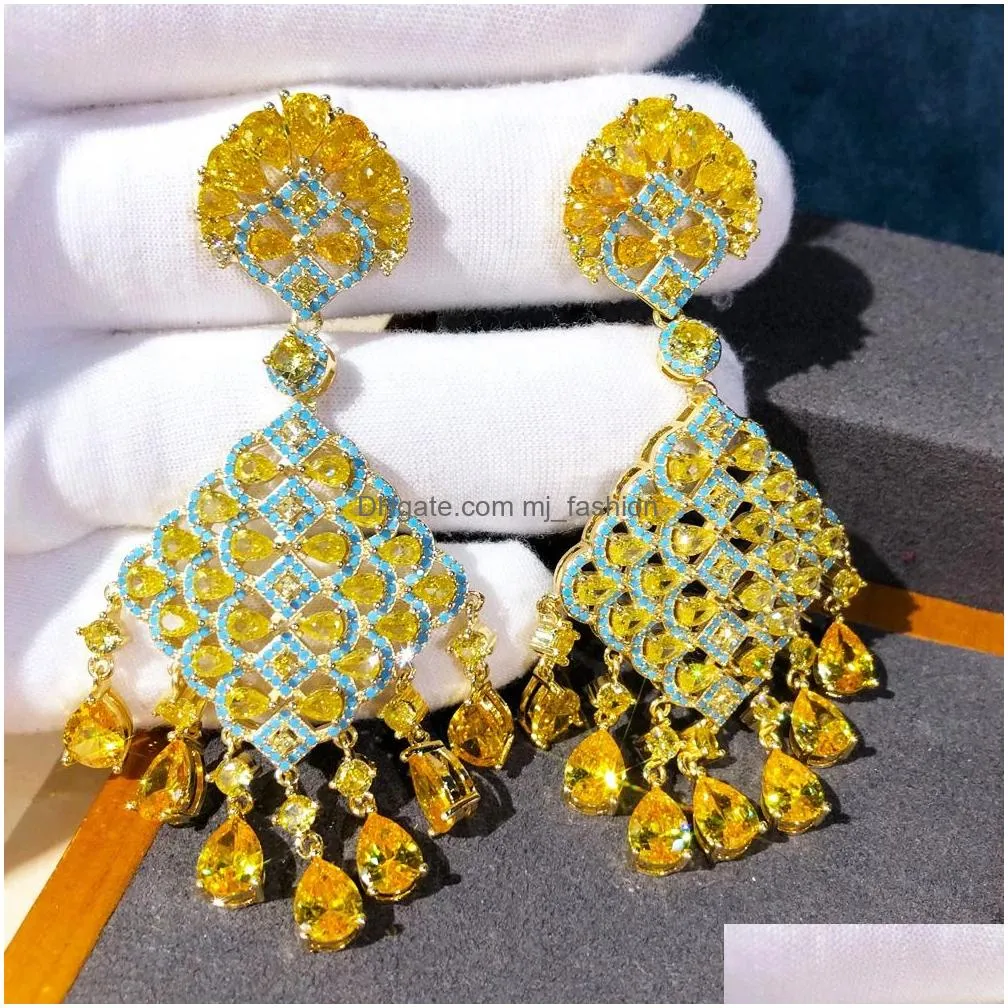 Dangle & Chandelier Missvikki Trendy Gorgeous Drop Earrings For Women Wedding Cubic Zircon Indian Dubai Bridal Costume Jewelry Daily Dh7De