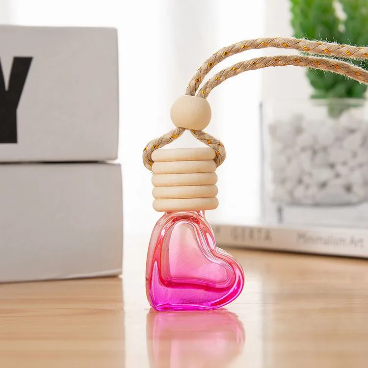 Perfume Bottle Decoration Small Perfume Bottles 6ml Car Refillable Bottle with Colorful Love Heart Shape Wood Lid Glass