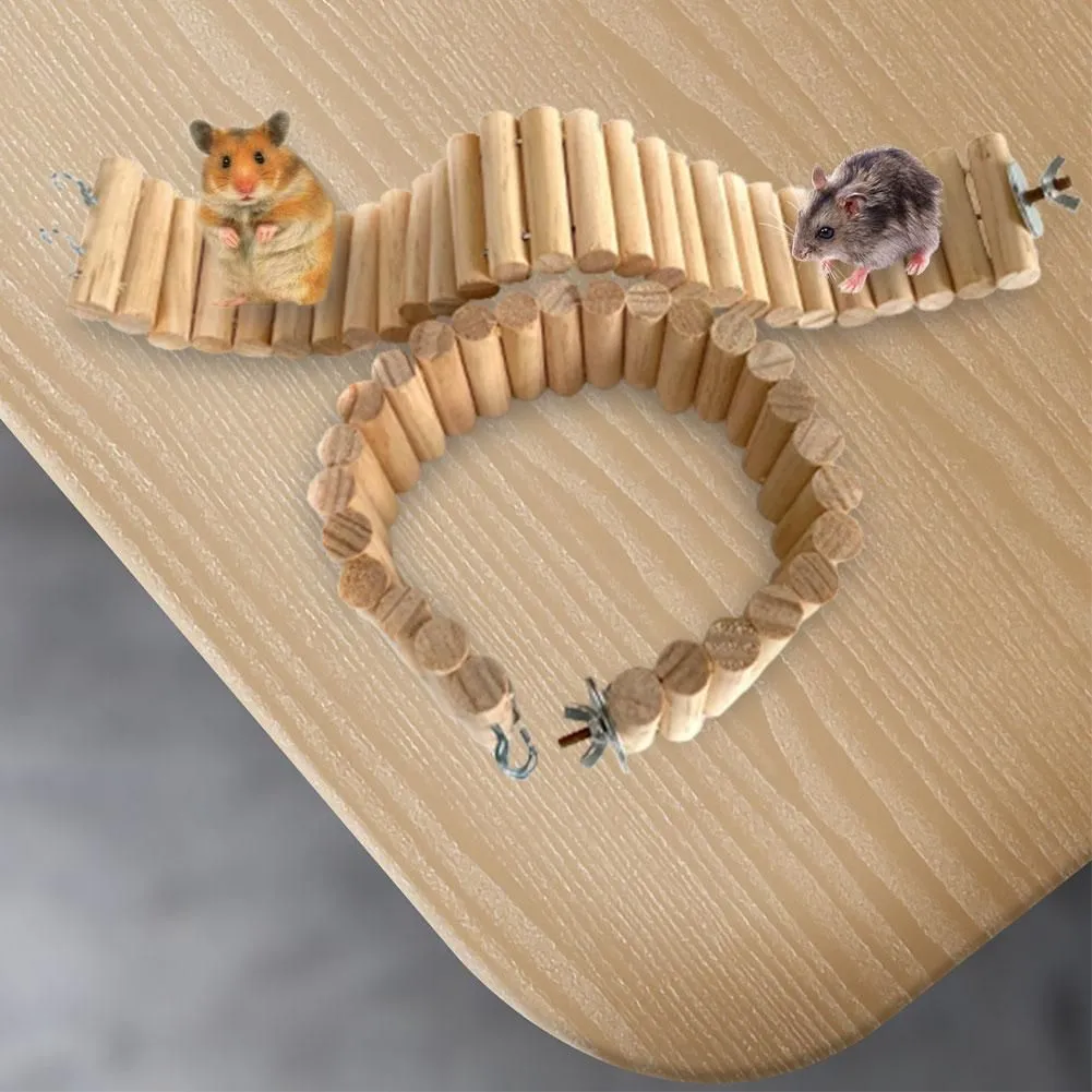 Toys 2pcs Small Animal Durable Zoo Rabbit Squirrel With Hook Wooden Pet Ladder Bridge Bendable Easy Install Home Habitat Toy Hamster
