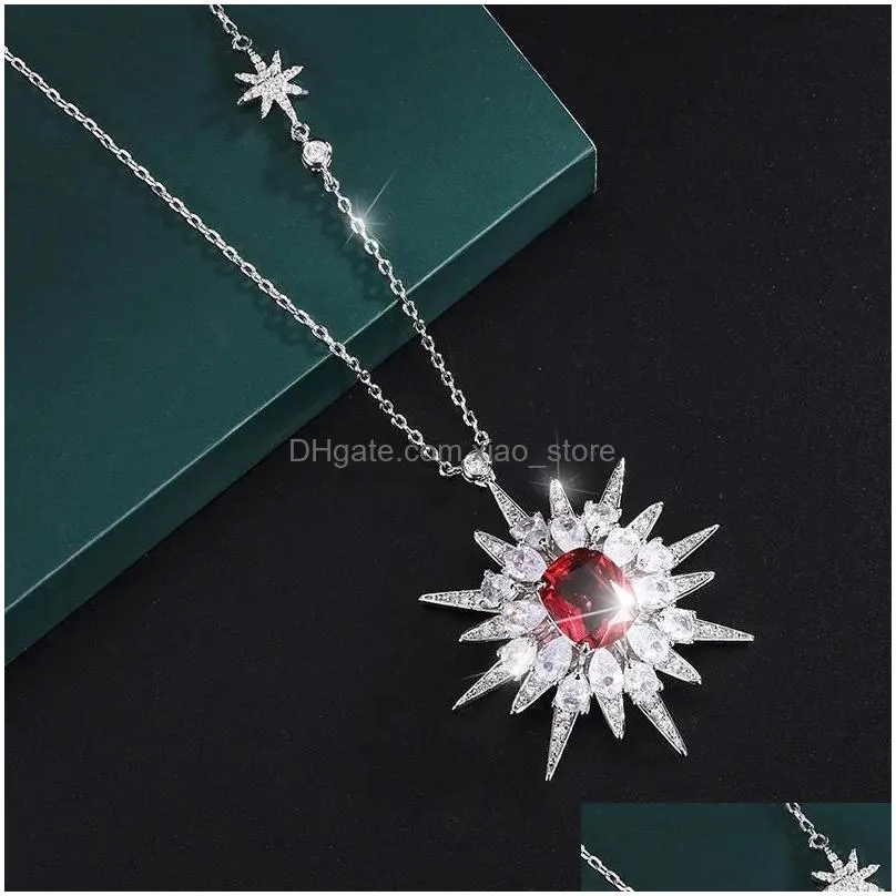 pendants retro 925 sterling silver star pendant necklace woman chains 12x10mm paraiba main stone ruby crystal sweets friend party gift