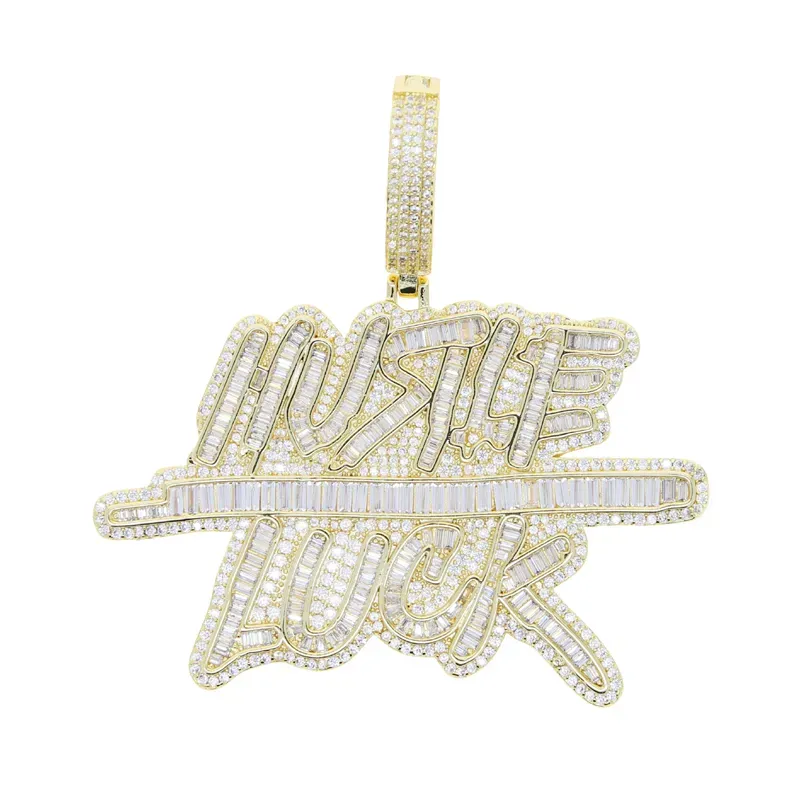 Free Shipping Factory Price HUSTLE LUCK Letter Necklace High Quality Women Men Iced Out Zirconia Hip Hop Fashion Gift Jewelry