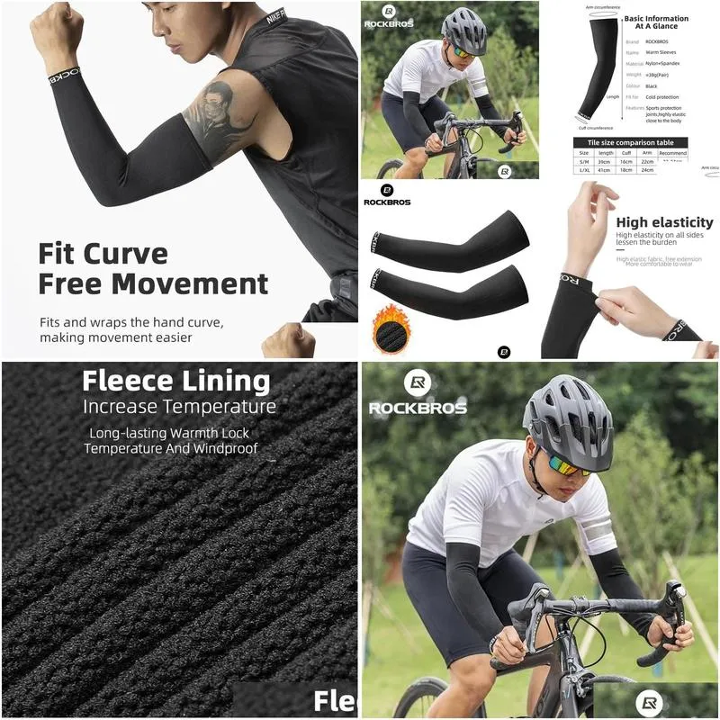 Elbow & Knee Pads Winter Arm Warmers Windproof Thermal Fleece Cycling Sleeves Autumn Sports Running Ride Breathable Clothes Drop Deliv Dhqcl