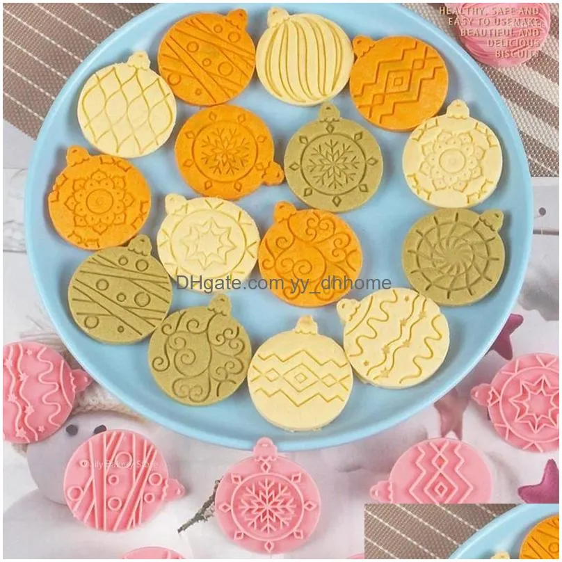 baking moulds 10pcs round christmas balls biscuit mold year party cake decorating tools fondant cookie embosser xmas gifts set