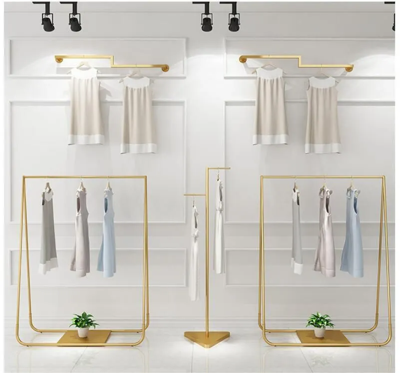 Light luxury clothing display rack Commercial Furniture women`s cloth store racks upper floor type side hanging show shelf2782