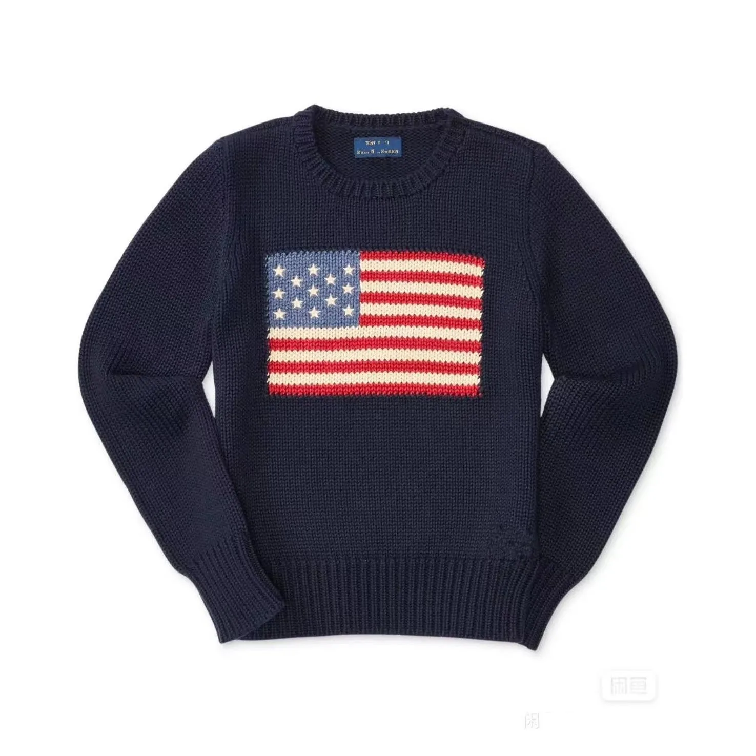 US Women`s outerwear knitted sweater American flag round neck sweater 2023 Winter high-end luxury fashion comfortable cotton pullover 100% cotton