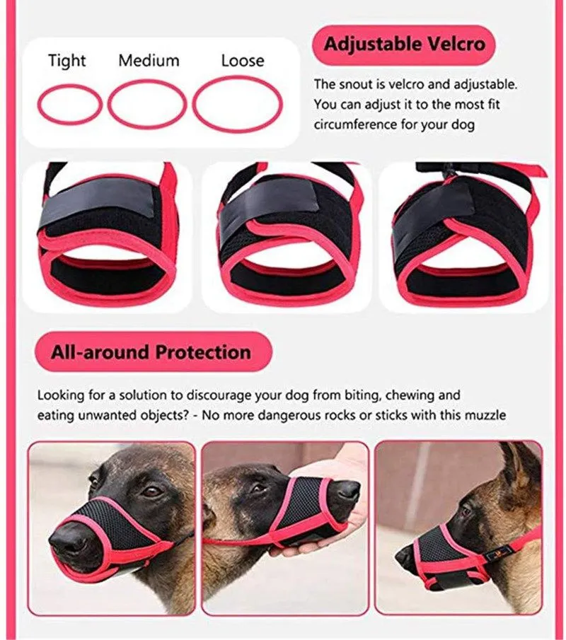 4 Colors Nylon Soft Dog Muzzle Collars Anti-Biting Barking Secure Mesh Breathable Pets Mouth Cover for Small Medium Large Dogs L