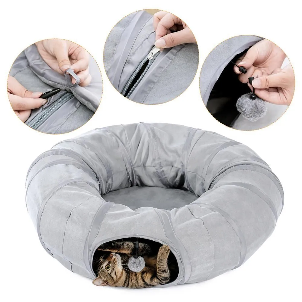 Tunnels Cat Tunnel Round Training Toy Foldable Nest Crossing Cat Tunnel Bed Interesting Play Tube for Animals Gray Funny Toy