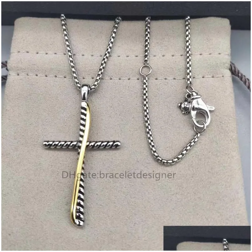 Mens Necklace Dy Pendant Jewlery Silver Retro Cable Cross Vintage Luxury Jewelry Chains for Men Designer Necklaces Birthday Man Boys Party Christmas