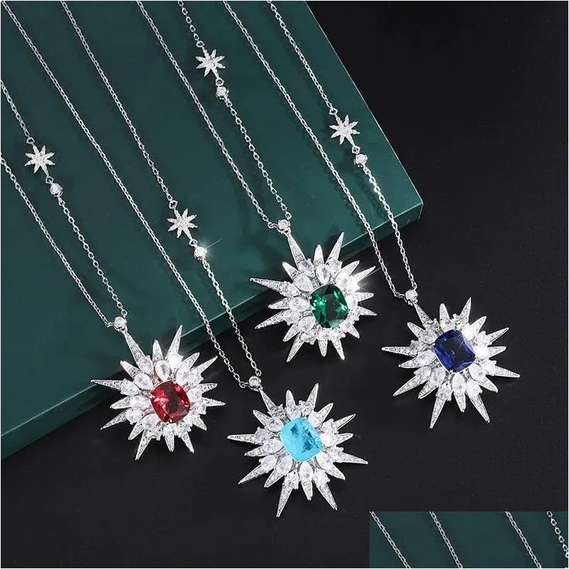 pendants retro 925 sterling silver star pendant necklace woman chains 12x10mm paraiba main stone ruby crystal sweets friend party gift