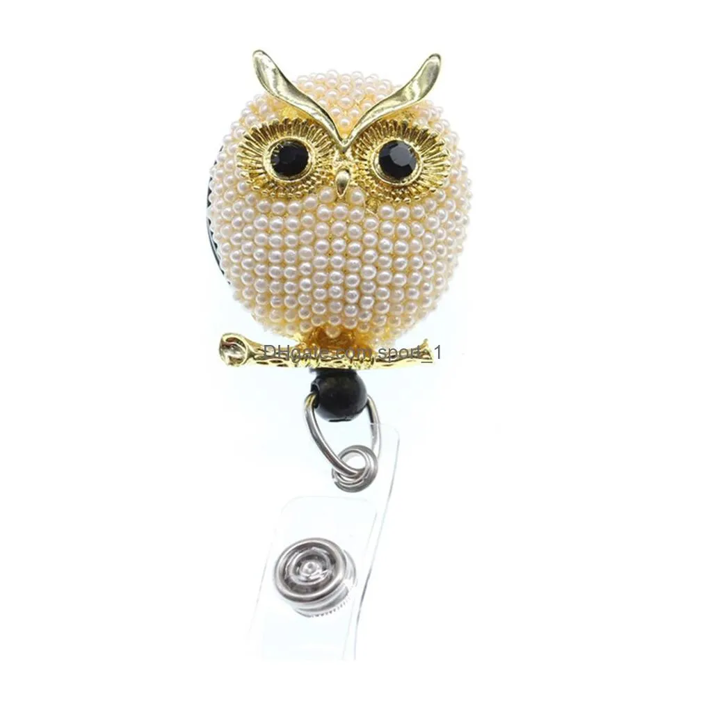 cute key rings owl animal rhinestone retractable id holder for nurse name accessories badge reel with alligator clip