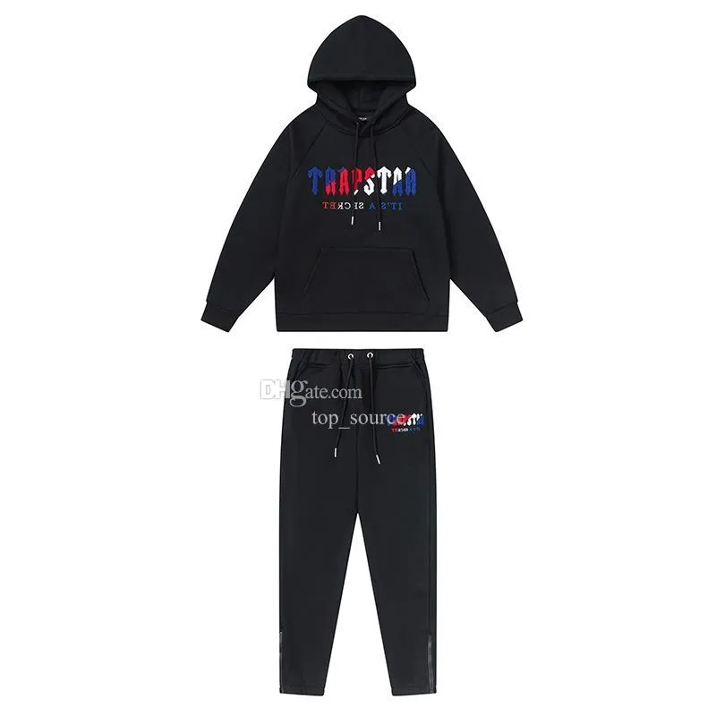 Black Classic Luxury Hoodie Trapstar Tracksuit Rainbow Towel Embroidery Decoding Hooded Sportswear Men and Women Sportswear Suit