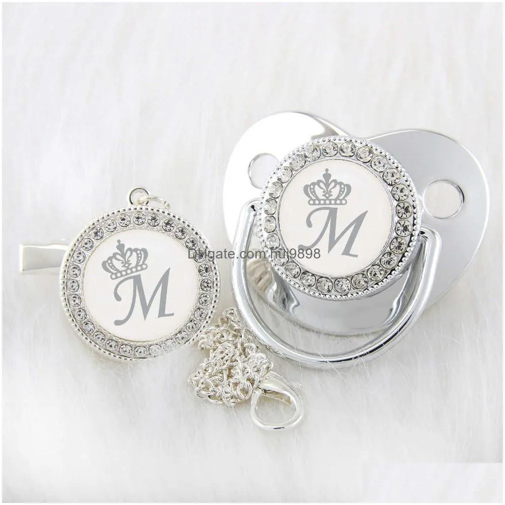 pacifiers luxury silver crown 26 with clip baby silicone dummy pacifier sparkling suitable unique gifts for babies g220612